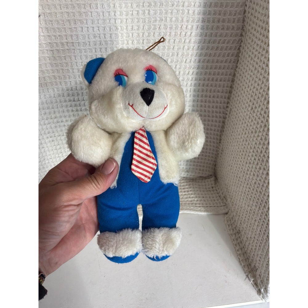 Vintage Kitsch Unisex Unbranded Teddy Bear Plush Small White Blue Red